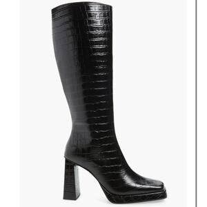 Jeffrey Campbell Maximal Black Knee High Boot Sz 8.5 Leather Block High Heel NIB